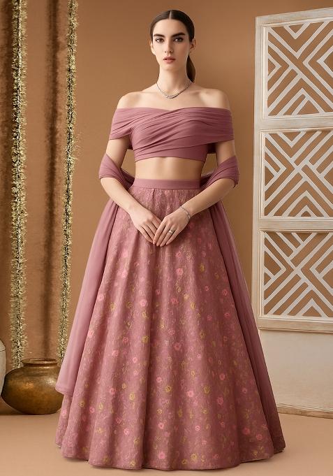 Mauve Sequin Embroidered Net Lehenga Set