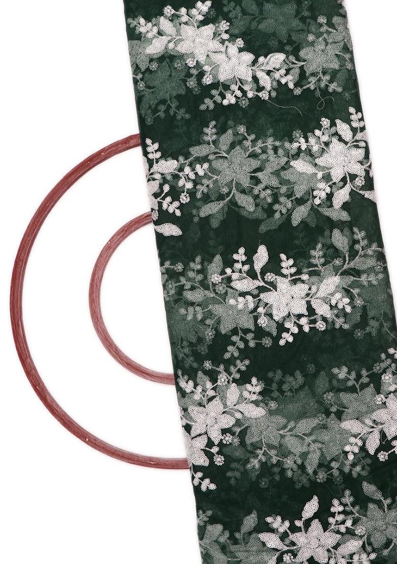 Dark Green Sequin Embroidered Net Lehenga Set - Indya