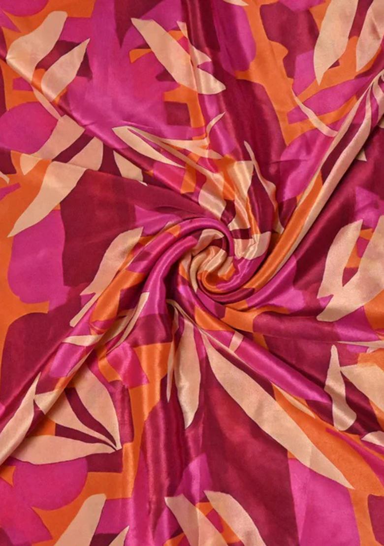 Pink Printed Crepe Lehenga Set