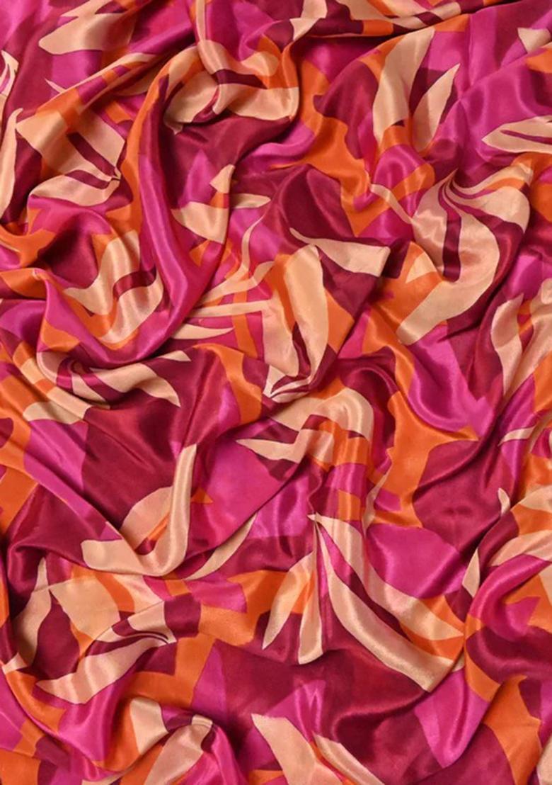 Pink Printed Crepe Lehenga Set - Indya