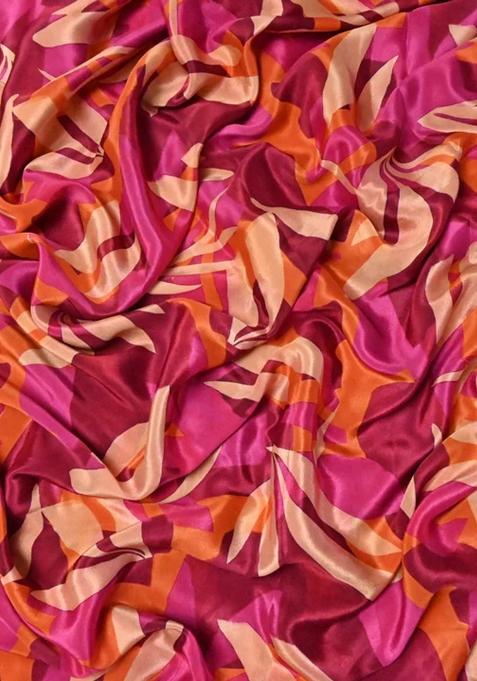 Pink Printed Crepe Lehenga Set