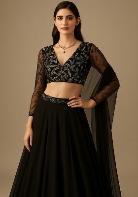 Black Embroidered Blouse Georgette Lehenga Set