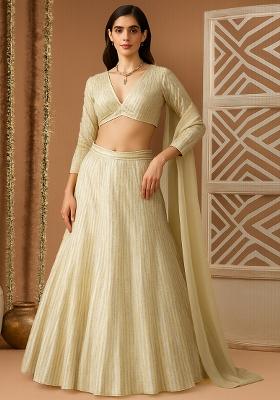 Cream Self Design Polyester Lehenga Set