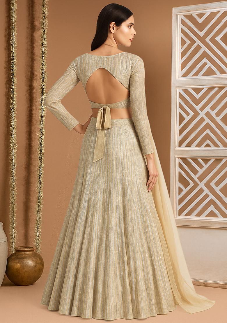 Cream Self Design Polyester Lehenga Set