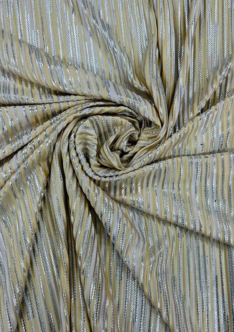 Cream Self Design Polyester Lehenga Set - Indya