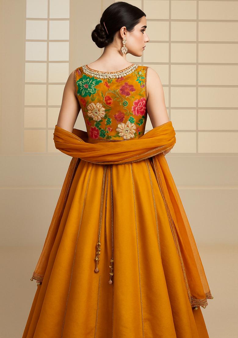 Yellow Embroidered Blouse Georgette Lehenga Set - Indya