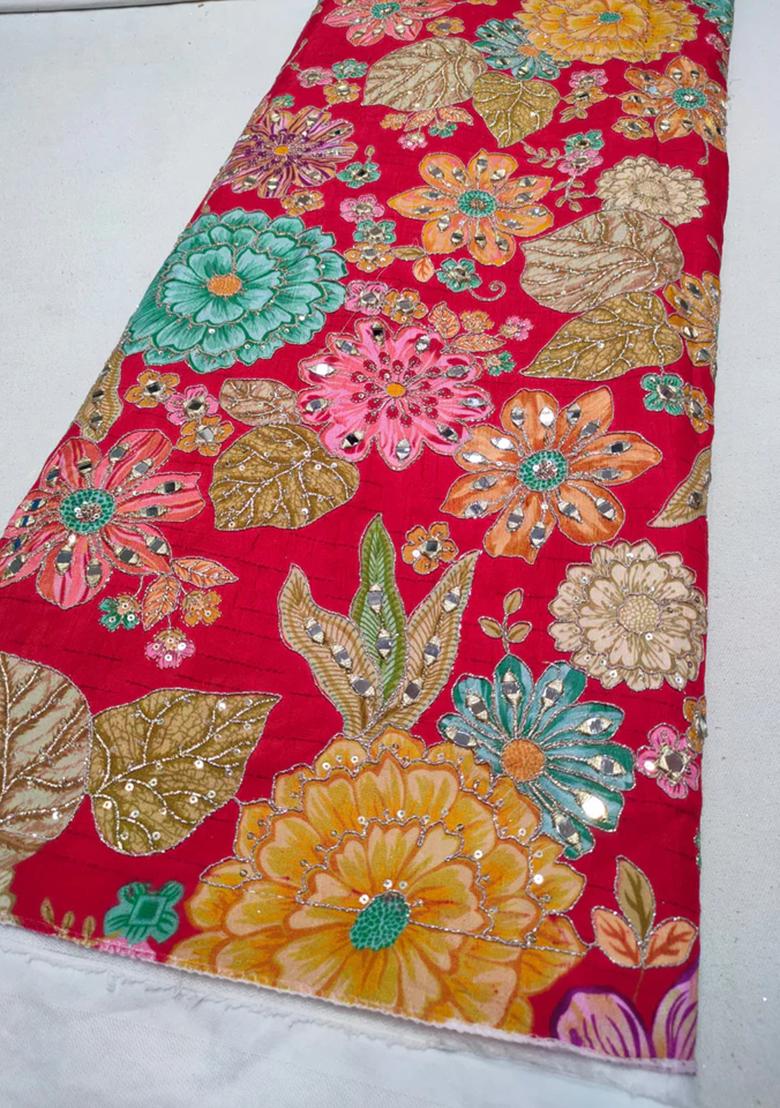 Red Embroidered Blouse Georgette Lehenga Set - Indya