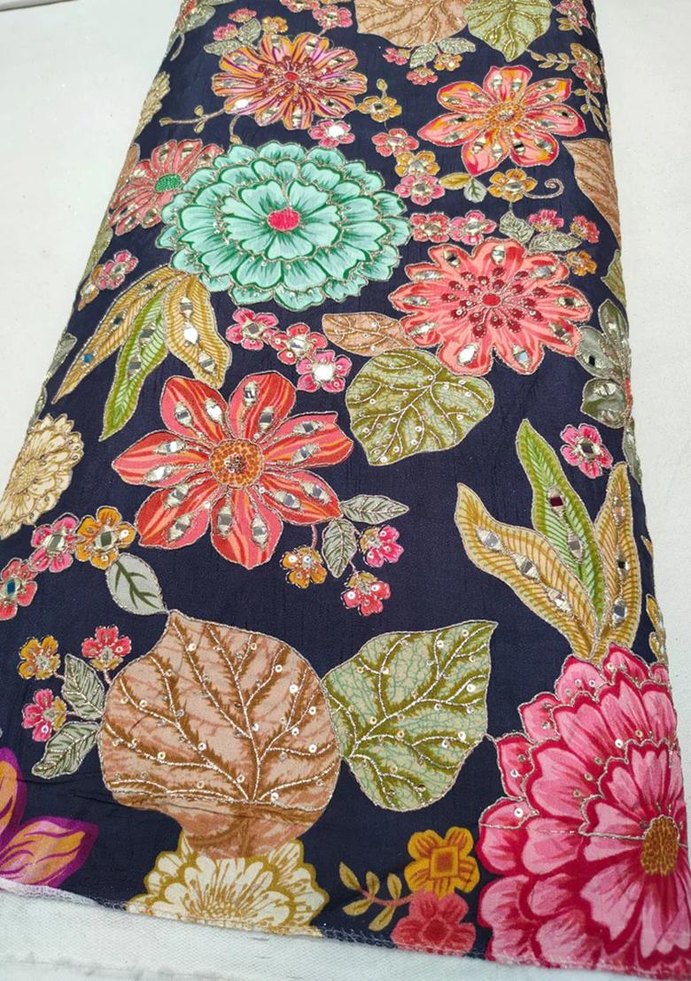 Blue Embroidered Blouse Georgette Lehenga Set - Indya