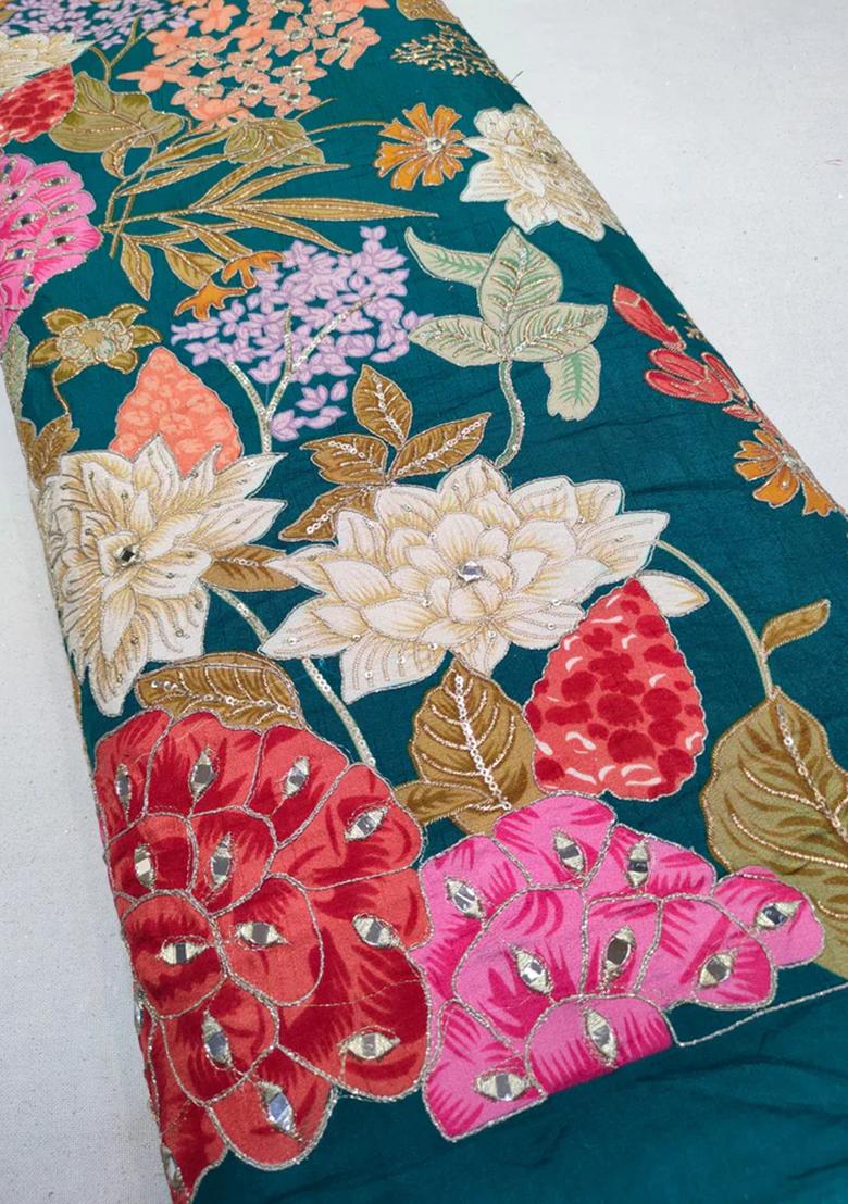 Turquoise Embroidered Blouse Georgette Lehenga Set - Indya