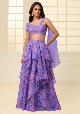 Lavender Printed Organza Lehenga Set