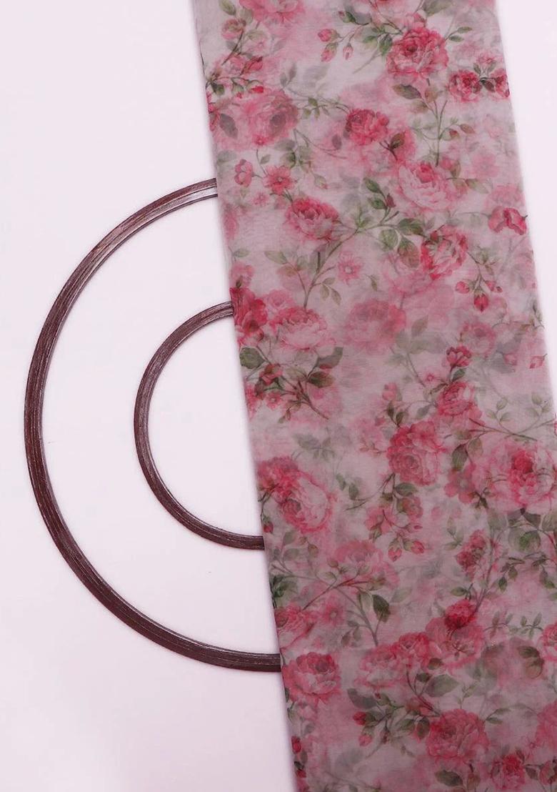 Pink Printed Organza Lehenga Set - Indya