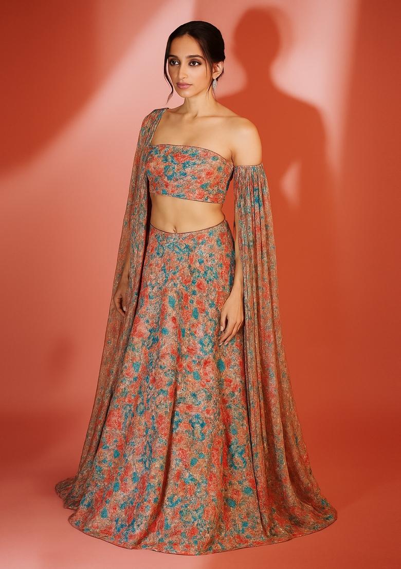 Multicolor Sequin Embroidered Satin Lehenga Set - Indya