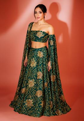 Green Sequin Embroidered Satin Lehenga Set