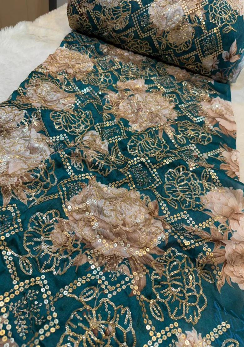 Green Sequin Embroidered Satin Lehenga Set - Indya