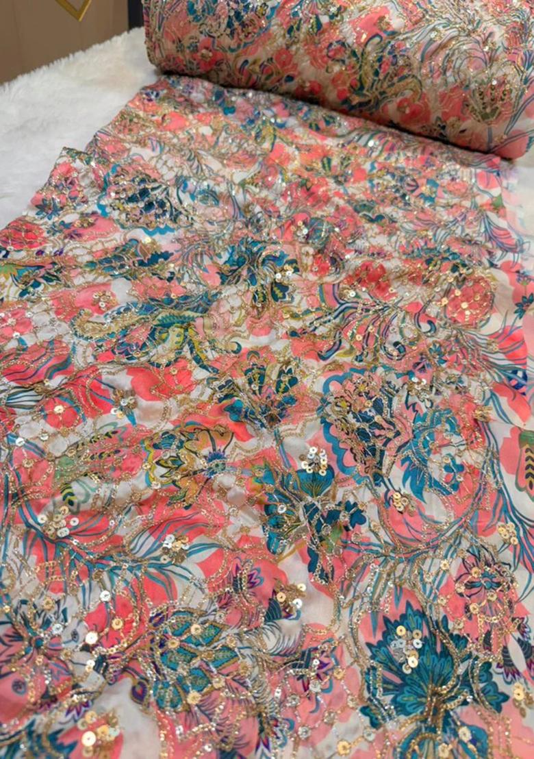 Peach Sequin Satin Lehenga Set - Indya