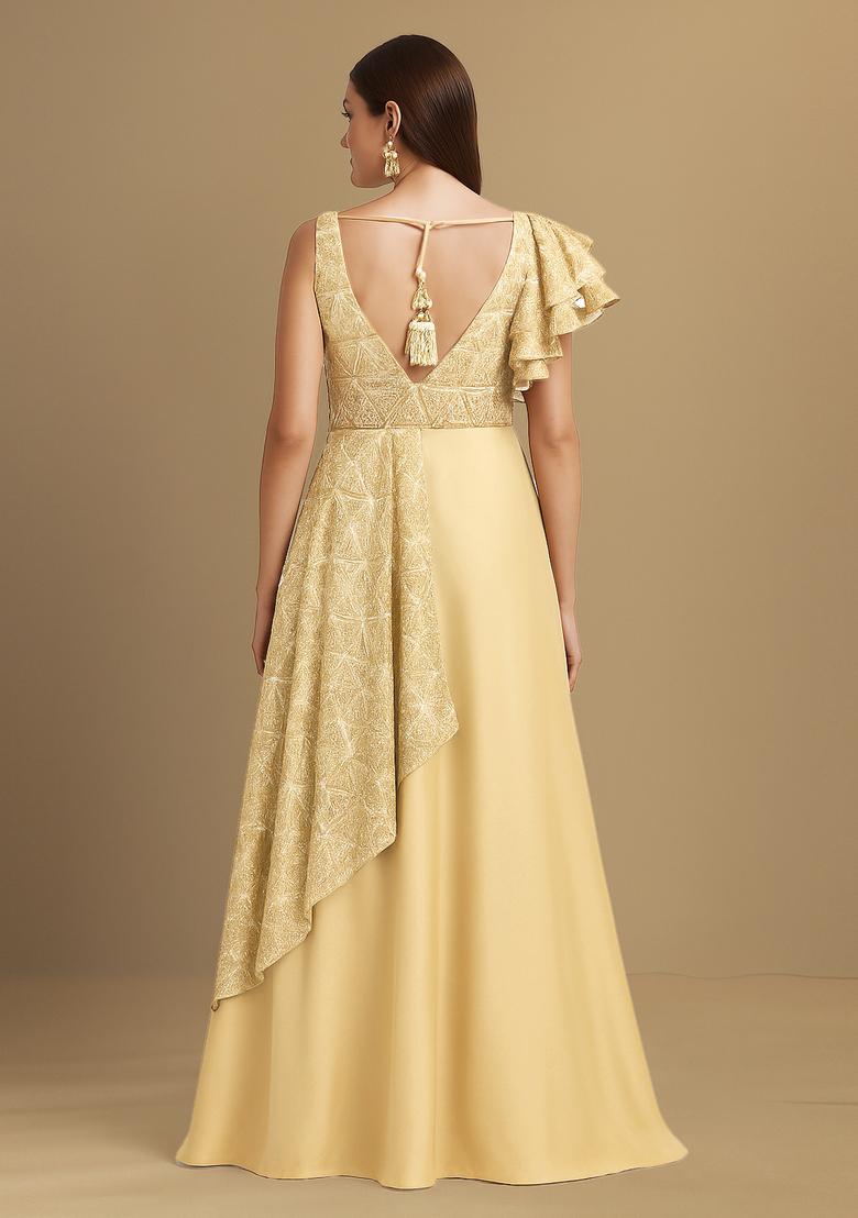 Beige Sequin Georgette Lehenga Set - Indya