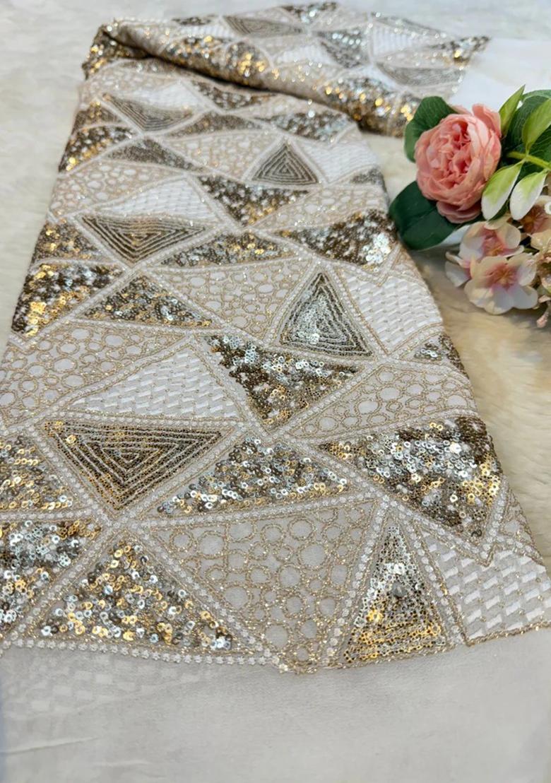 Beige Sequin Georgette Lehenga Set - Indya