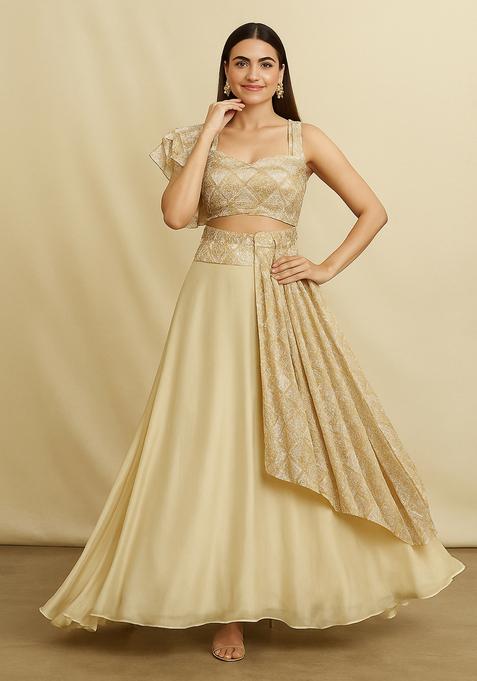 Beige Sequin Georgette Lehenga Set