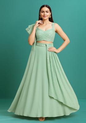 Sea Green Sequin Georgette Lehenga Set