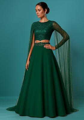 Green Sequin Georgette Lehenga Set