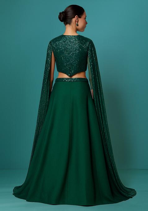 Green Sequin Georgette Lehenga Set