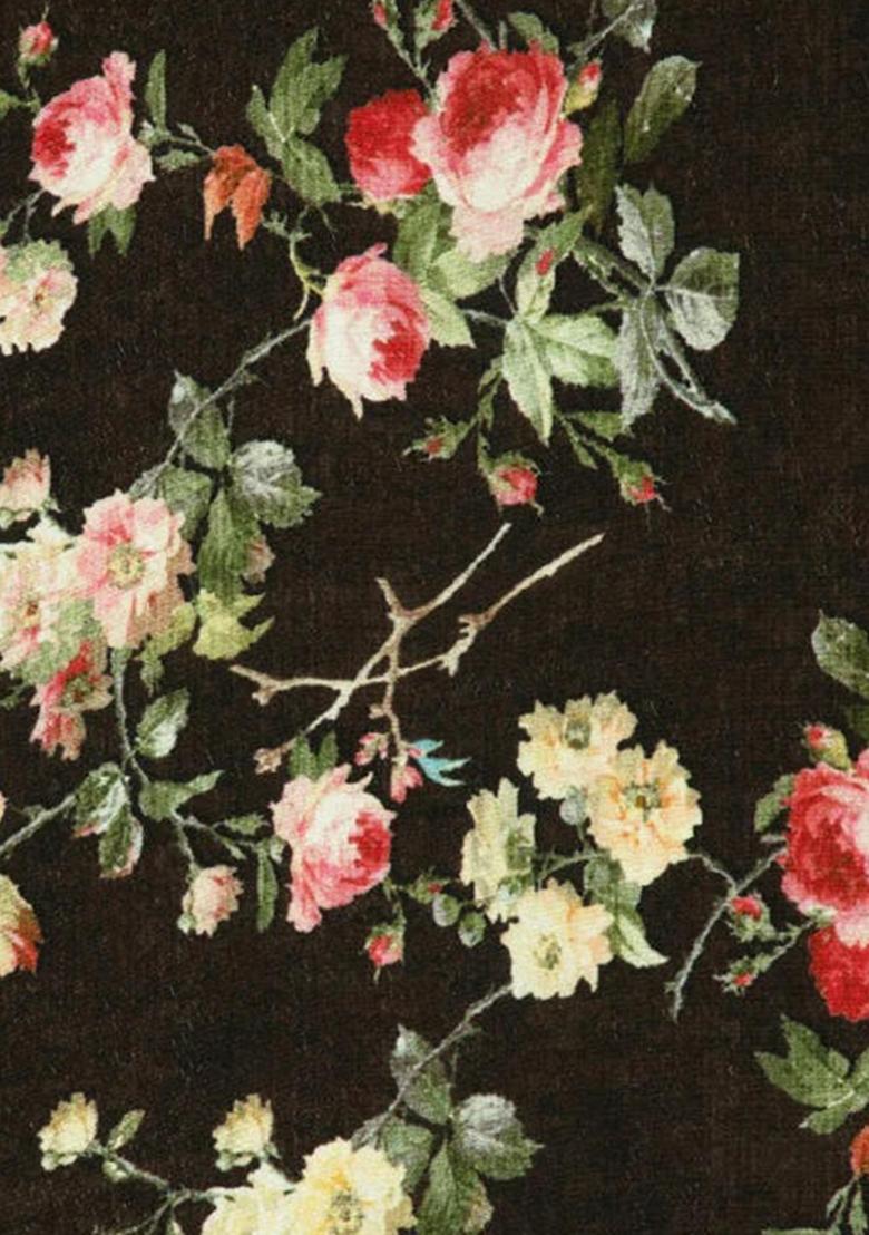 Black Printed Crepe Silk Lehenga Set - Indya