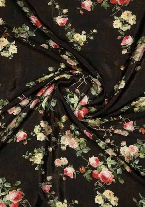 Black Printed Crepe Silk Lehenga Set