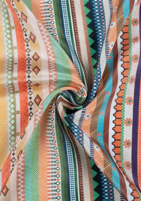 Multicolor Printed Crepe Silk Lehenga Set