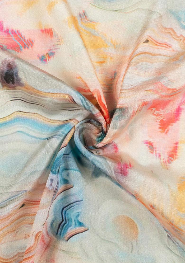 Multicolor Printed Crepe Silk Lehenga Set