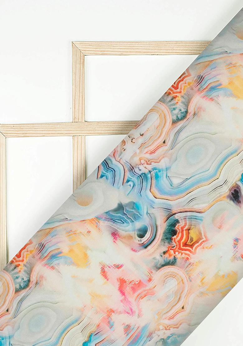 Multicolor Printed Crepe Silk Lehenga Set - Indya