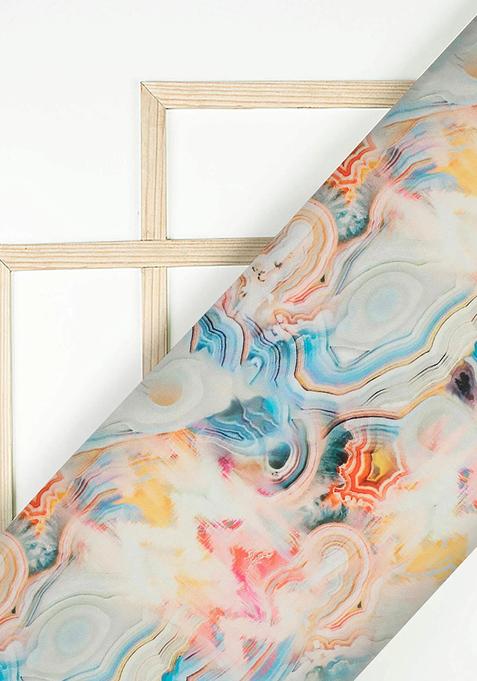 Multicolor Printed Crepe Silk Lehenga Set