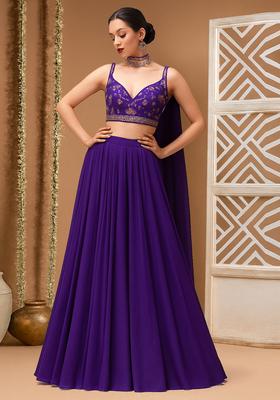 Purple Zari And Sequin Organza Lehenga Set