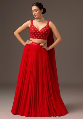 Red Zari And Sequin Organza Lehenga Set