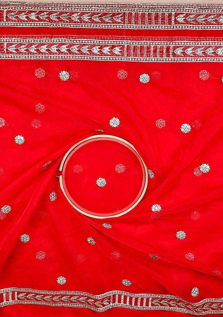Red Zari And Sequin Organza Lehenga Set