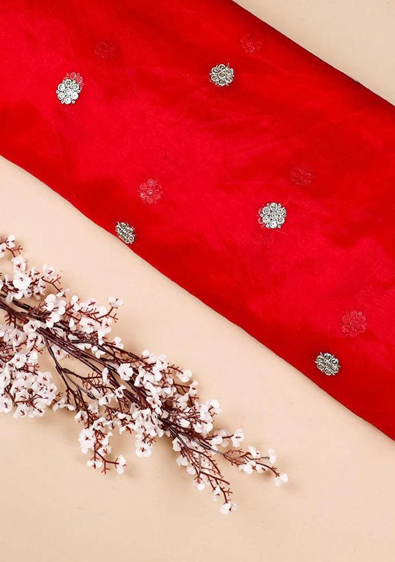 Red Zari And Sequin Organza Lehenga Set - Indya