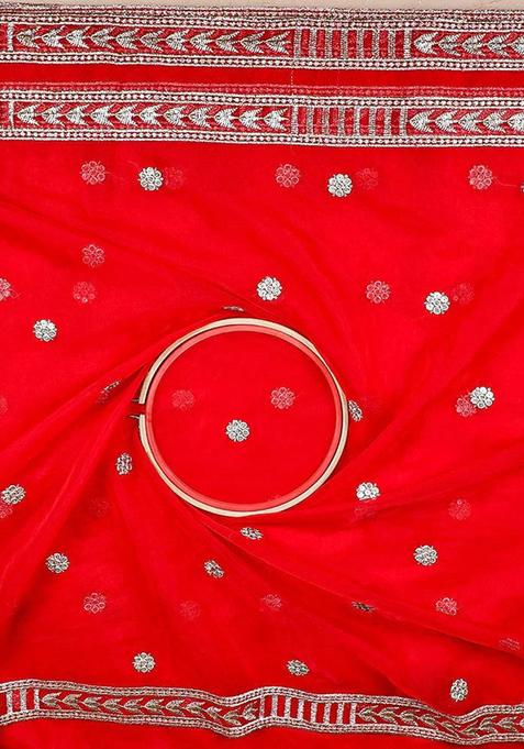 Red Zari And Sequin Organza Lehenga Set