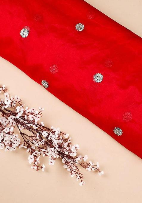 Red Zari And Sequin Organza Lehenga Set