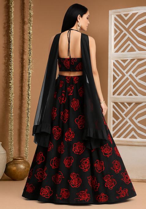 Black Threadwork Organza Lehenga Set