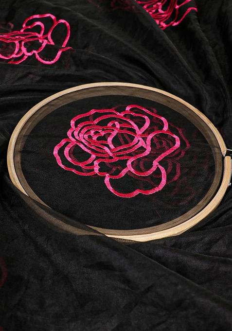 Black Threadwork Organza Lehenga Set