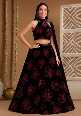 Black Threadwork Organza Lehenga Set
