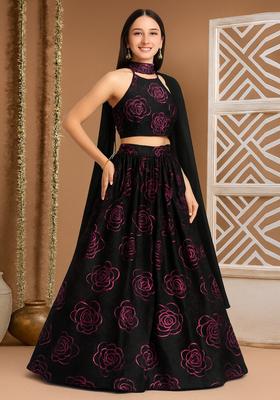 Black Threadwork Organza Lehenga Set