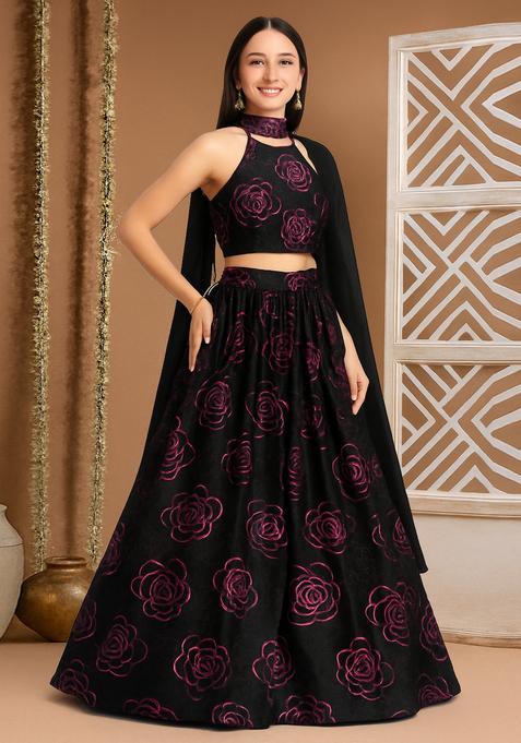 Black Threadwork Organza Lehenga Set
