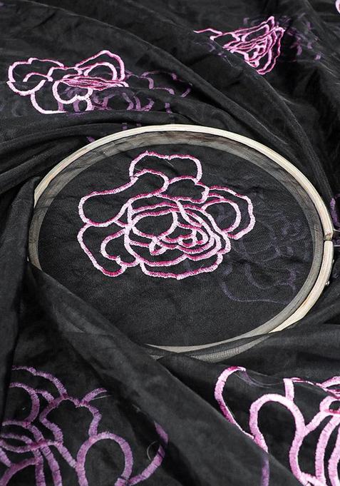 Black Threadwork Organza Lehenga Set