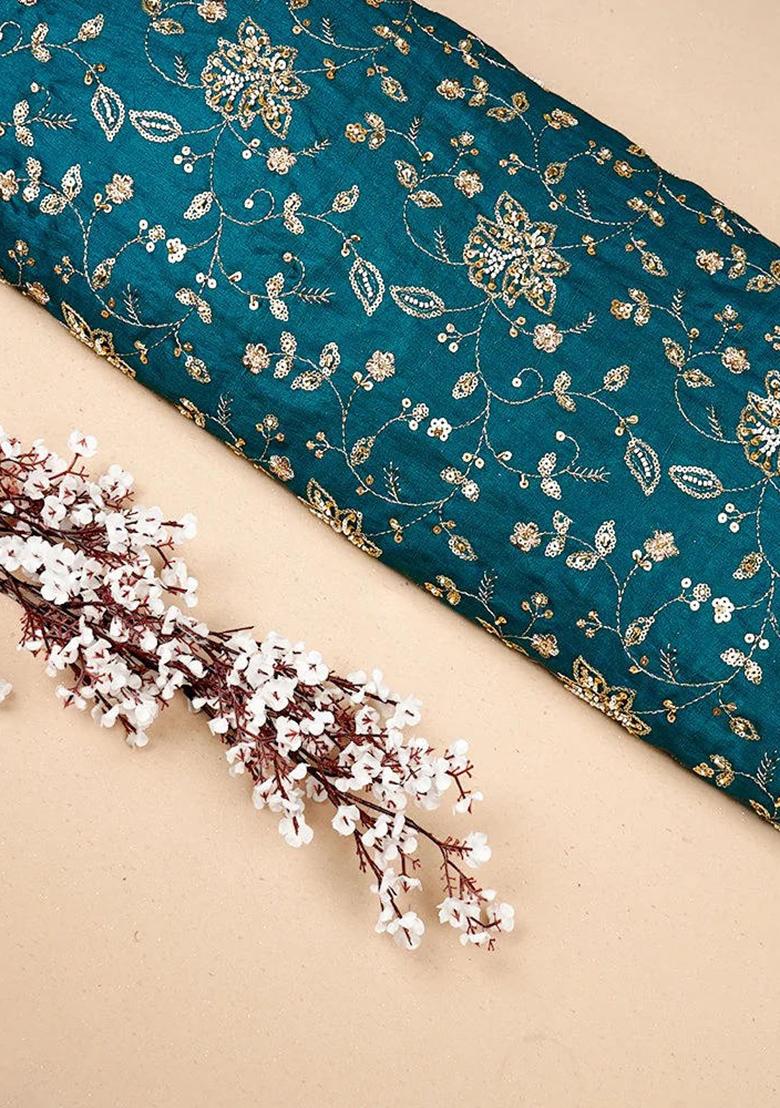 Teal Green Zari And Bead Silk Lehenga Set