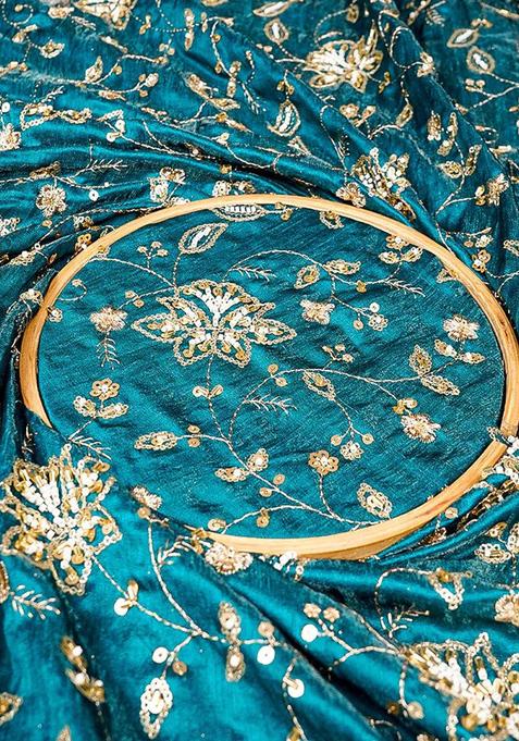 Teal Green Zari And Bead Silk Lehenga Set