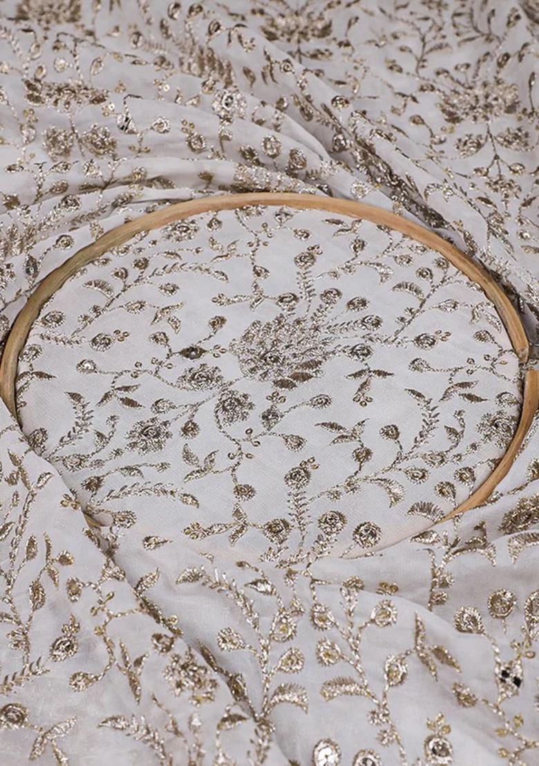 Beige Embroidered Georgette Lehenga Set