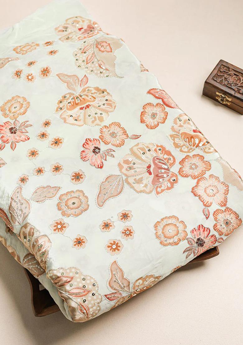 Cream Embroidered Silk Lehenga Set