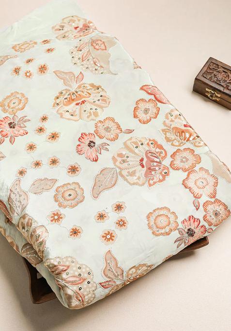 Cream Embroidered Silk Lehenga Set