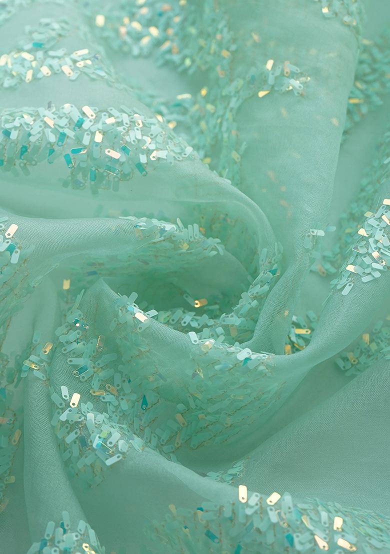 Mint Green Sequin Embellished Organza Lehenga Set