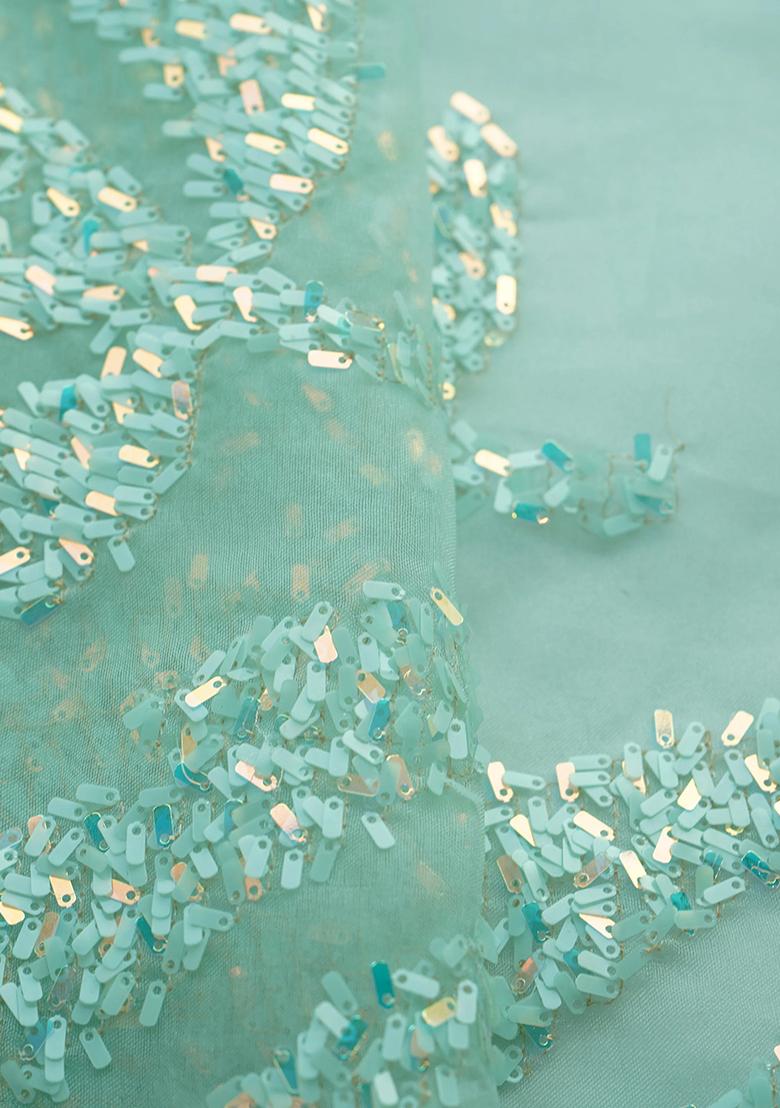Mint Green Sequin Embellished Organza Lehenga Set